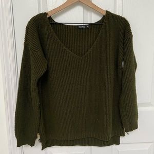BOOHOO Oversized V-Neck Knit Sweater